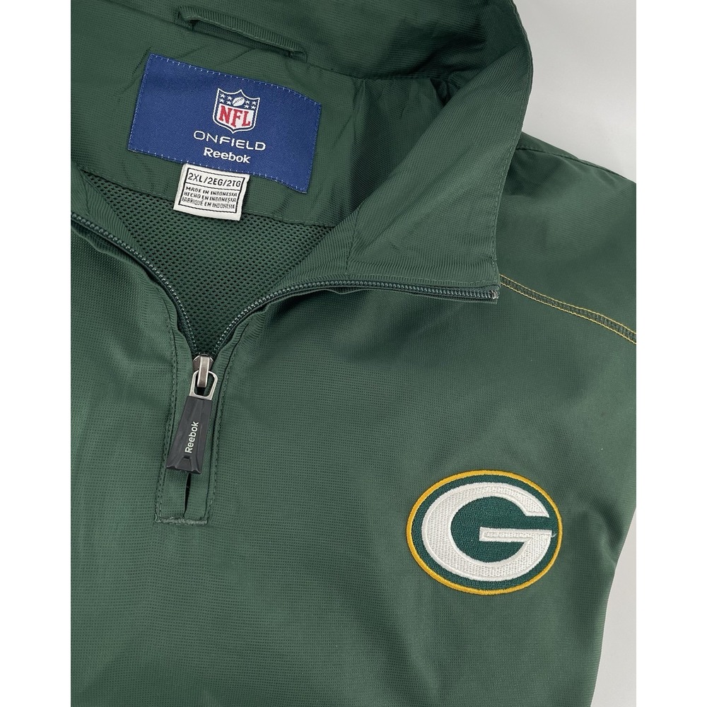 Green Bay Packers Reebok Windbreaker Men's XXL 1/4 Zip‎ Vented Back Embroidered